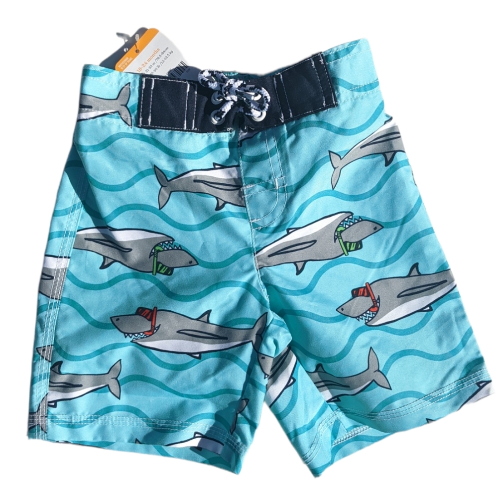 Gymboree Boys 18-24 months Blue Shark swim trunks